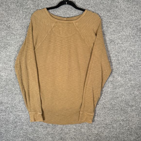 Lucky Brand Shirt Mens Large Tan Long Sleeve Henley Thermal Waffle Knit Stretch - Picture 5 of 7